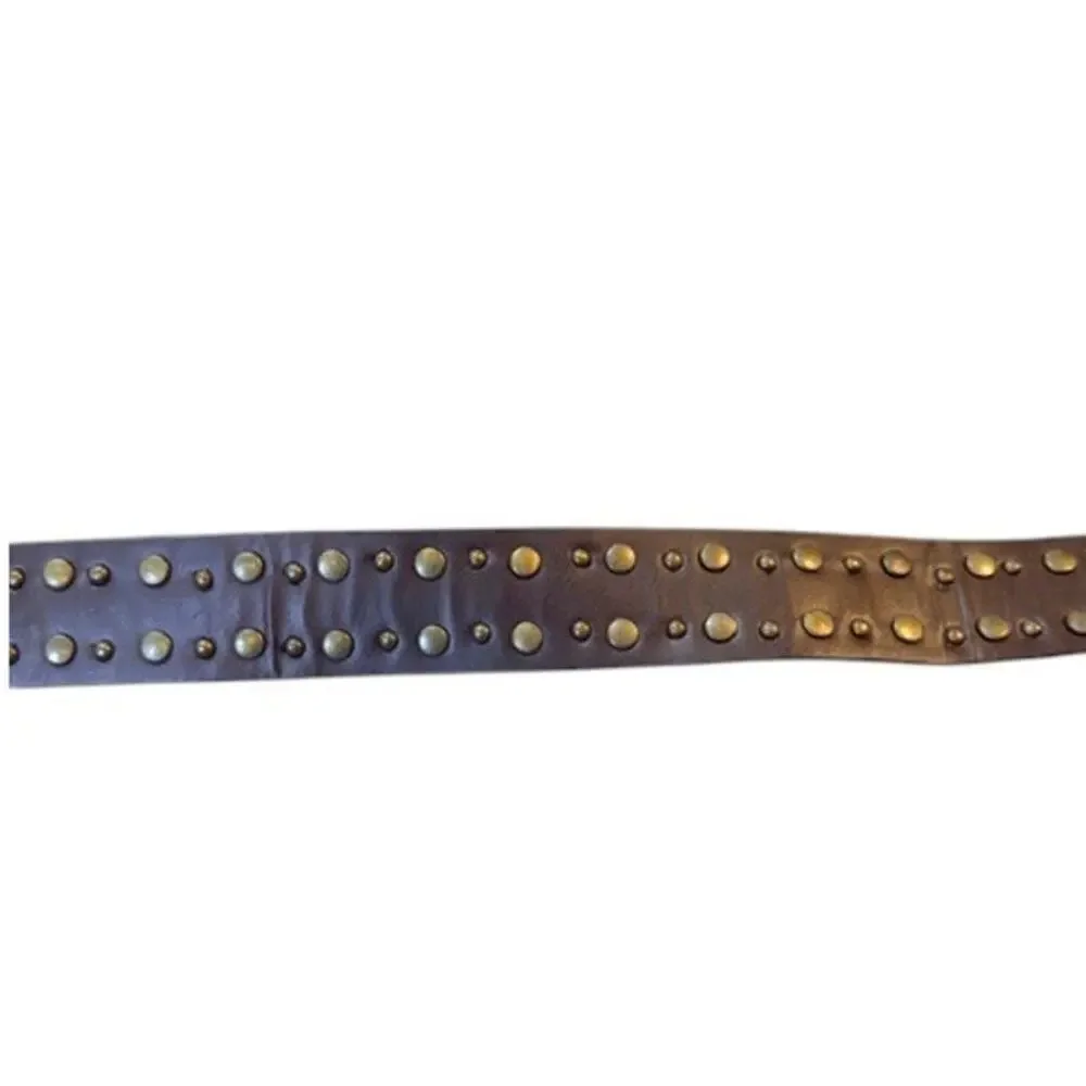 Vintage Brown Leather Studded Belt w/ Green Ornate Buckle | Boho Western